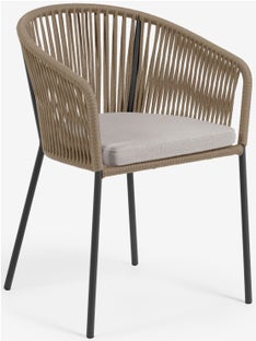 Krzesło ogrodowe z oparciem ze sznurka i tapicerowanym siedziskiem beżowe – obraz-1