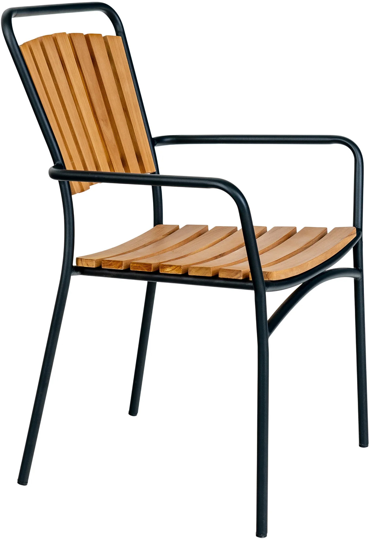 Krzesło ogrodowe z metalową czarną podstawą i drewnianym wykończeniem 58x91 cm – grafika-1.