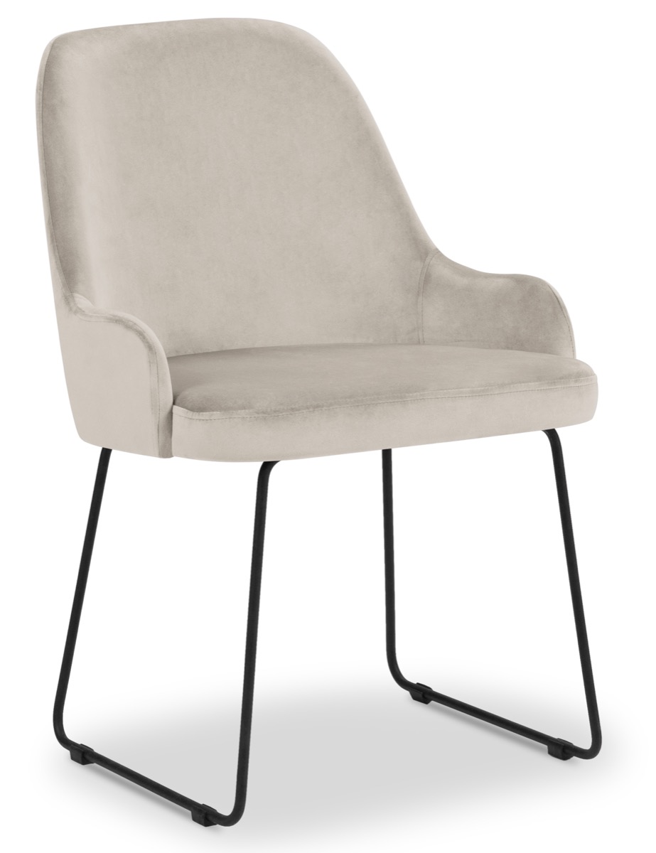 Krzesło welurowe tapicerowane beżowe nogi czarne metalowe 55x60 cm – obraz-1