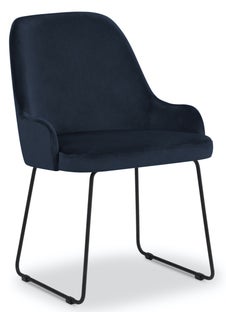 Krzesło welurowe tapicerowane niebieskie nogi czarne metalowe 55x60 cm – obraz-1