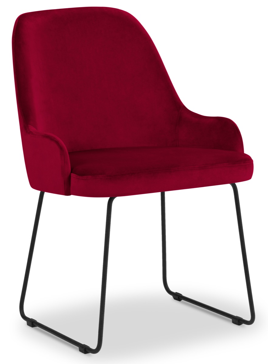 Krzesło welurowe tapicerowane czerwone nogi czarne metalowe 55x60 cm – obraz-1