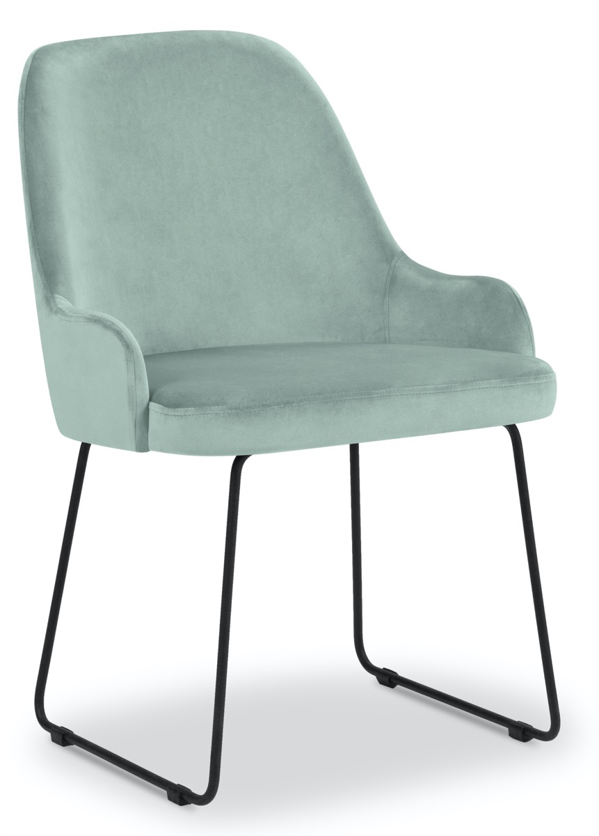 Krzesło welurowe tapicerowane zielone nogi czarne metalowe 55x60 cm – obraz-1