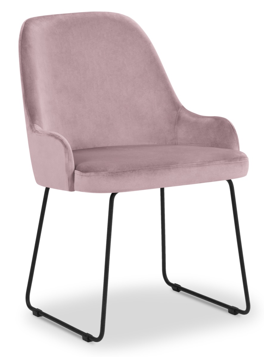 Krzesło welurowe tapicerowane różowe nogi czarne metalowe 55x60 cm – obraz-1