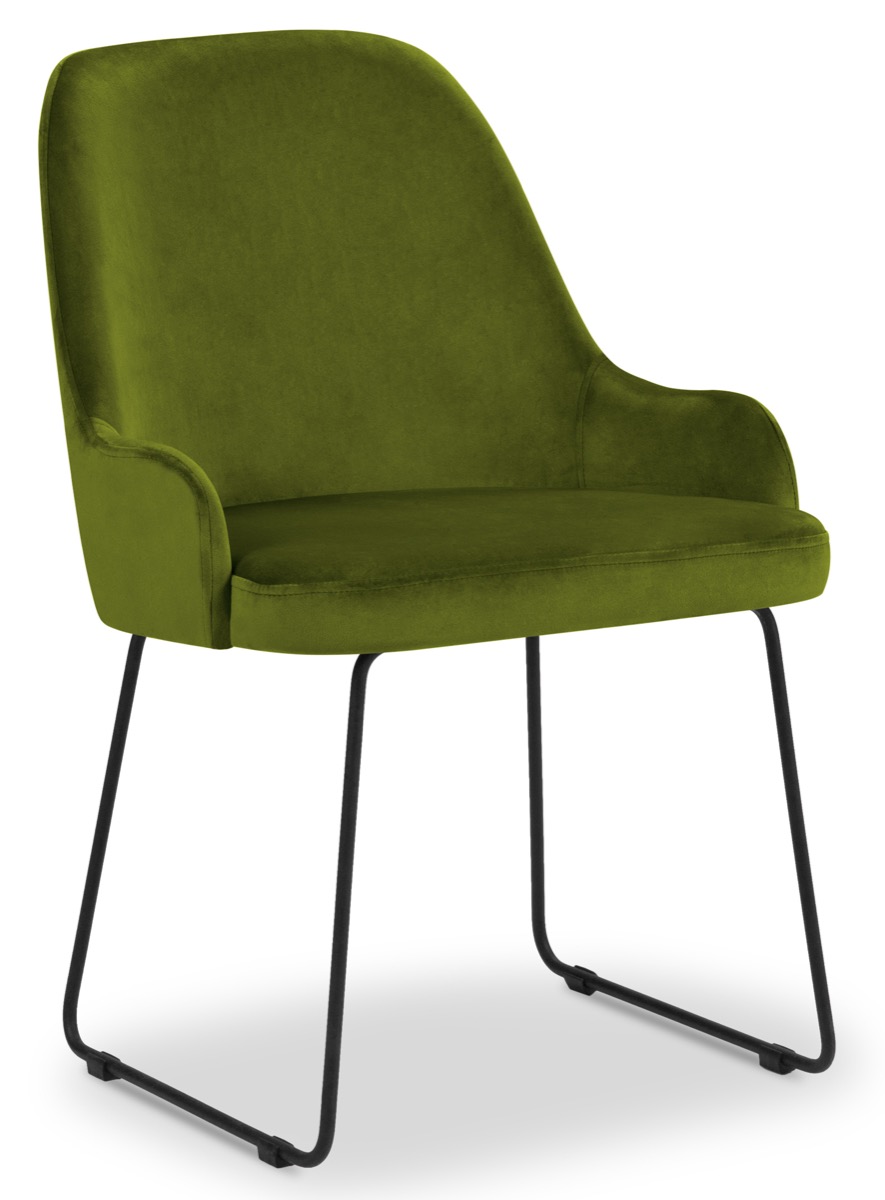 Krzesło welurowe tapicerowane zielone nogi czarne metalowe 55x60 cm – obraz-1