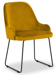 Krzesło welurowe tapicerowane żółte nogi czarne metalowe 55x60 cm – obraz-1