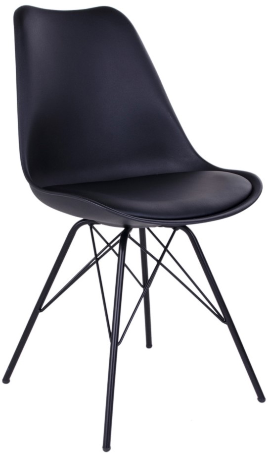 Krzesło z tworzywa sztucznego czarne siedzisko ekoskóra nogi czarne metalowe 48x55 cm – grafika-1.
