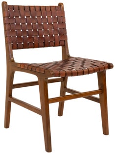 Krzesło drewniane skóra naturalna brązowa nogi drewno teczyna 51x87 cm – grafika-1.