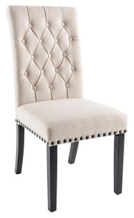 Pikowane krzesło beżowe stylowe z nogami z drewna kauczukowego – grafika-1.