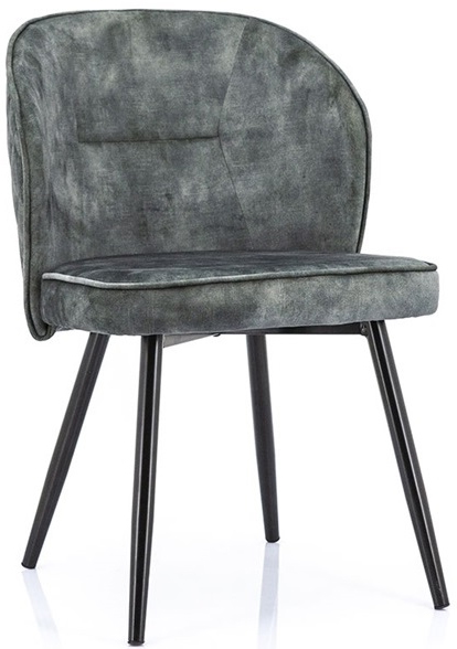Krzesło welurowe tapicerowane zielone nogi szare metalowe 54x59 cm – obraz-1