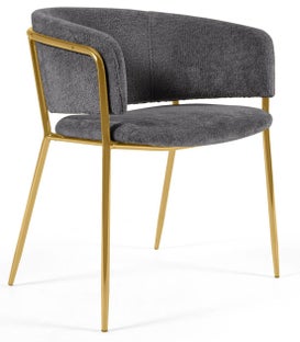 Krzesło tapicerowane szare nogi złote metalowe 58x58 cm – obraz-1