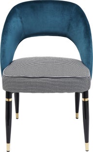 Krzesło tapicerowane niebiesko zielone siedzisko pepitka nogi metalowe czarno złote 56x58 cm – obraz-1