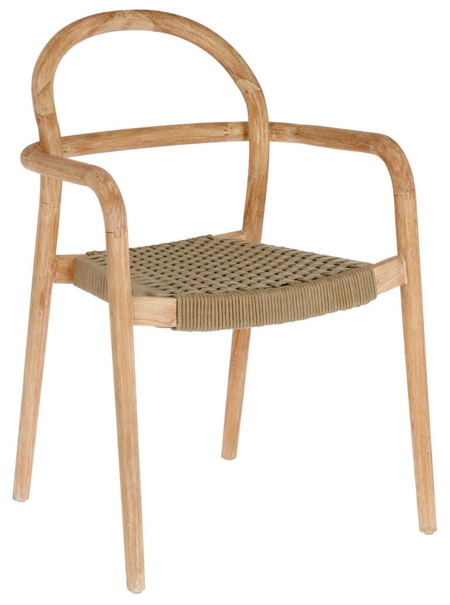 Krzesło ogrodowe litego drewna eukaliptusowego i beżowej liny FSC 100% – obraz-1