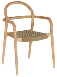 Krzesło ogrodowe litego drewna eukaliptusowego i beżowej liny FSC 100% – obraz-1