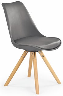 Krzesło skandynawskie szare siedzisko ekoskóra nogi drewniane 48x81 cm – obraz-1