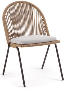 Krzesło ogrodowe z oparciem ze sznurka beżowe siedzisko szare – obraz-1