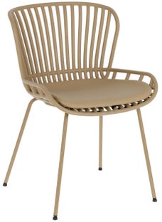 Krzesło z tworzywa sztucznego siedzisko eko skóra beżowe nogi metalowe 52x57 cm – obraz-1