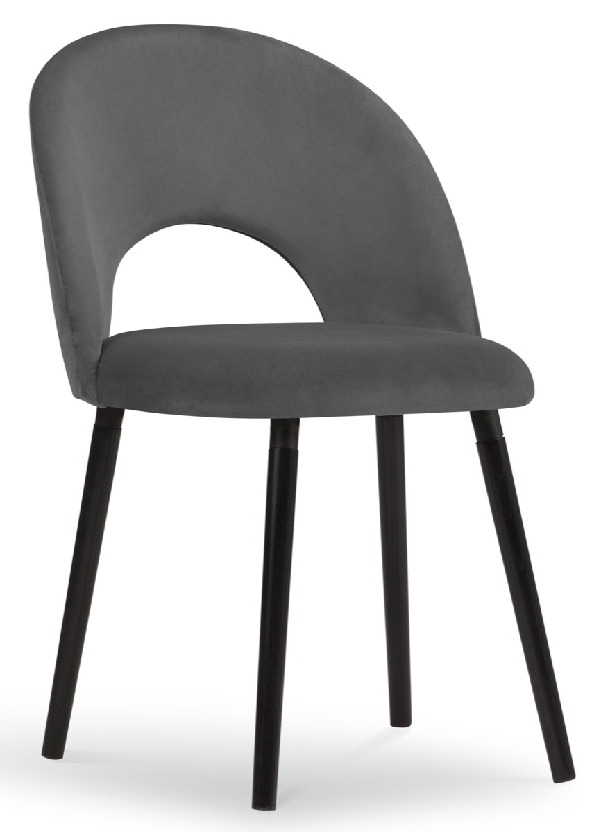 Krzesło welurowe tapicerowane szare nogi drewno bukowe czarne 51x60 cm – obraz-1