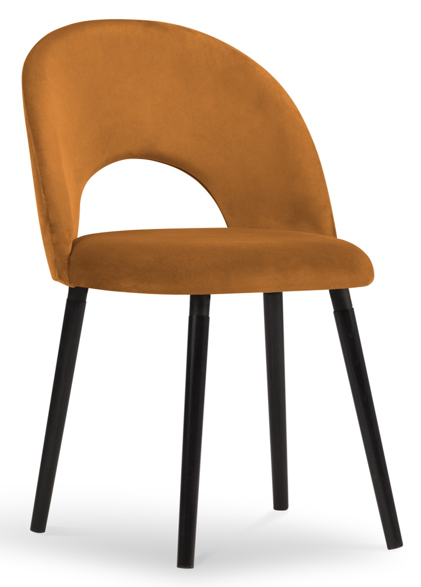 Krzesło welurowe tapicerowane pomarańczowe nogi drewno bukowe czarne 51x60 cm – obraz-1