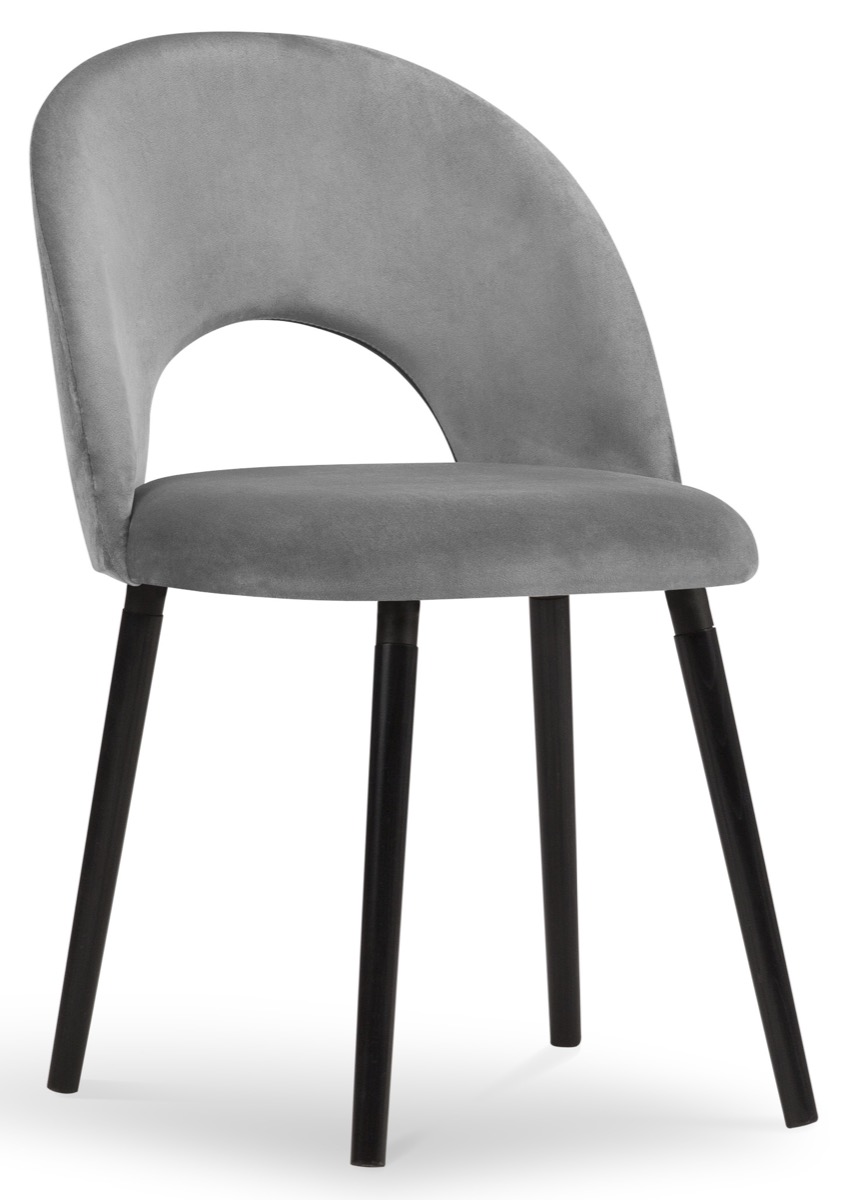 Krzesło welurowe tapicerowane szare nogi drewno bukowe czarne 51x60 cm – obraz-1