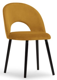 Krzesło welurowe tapicerowane żółte nogi drewno bukowe czarne 51x60 cm – obraz-1