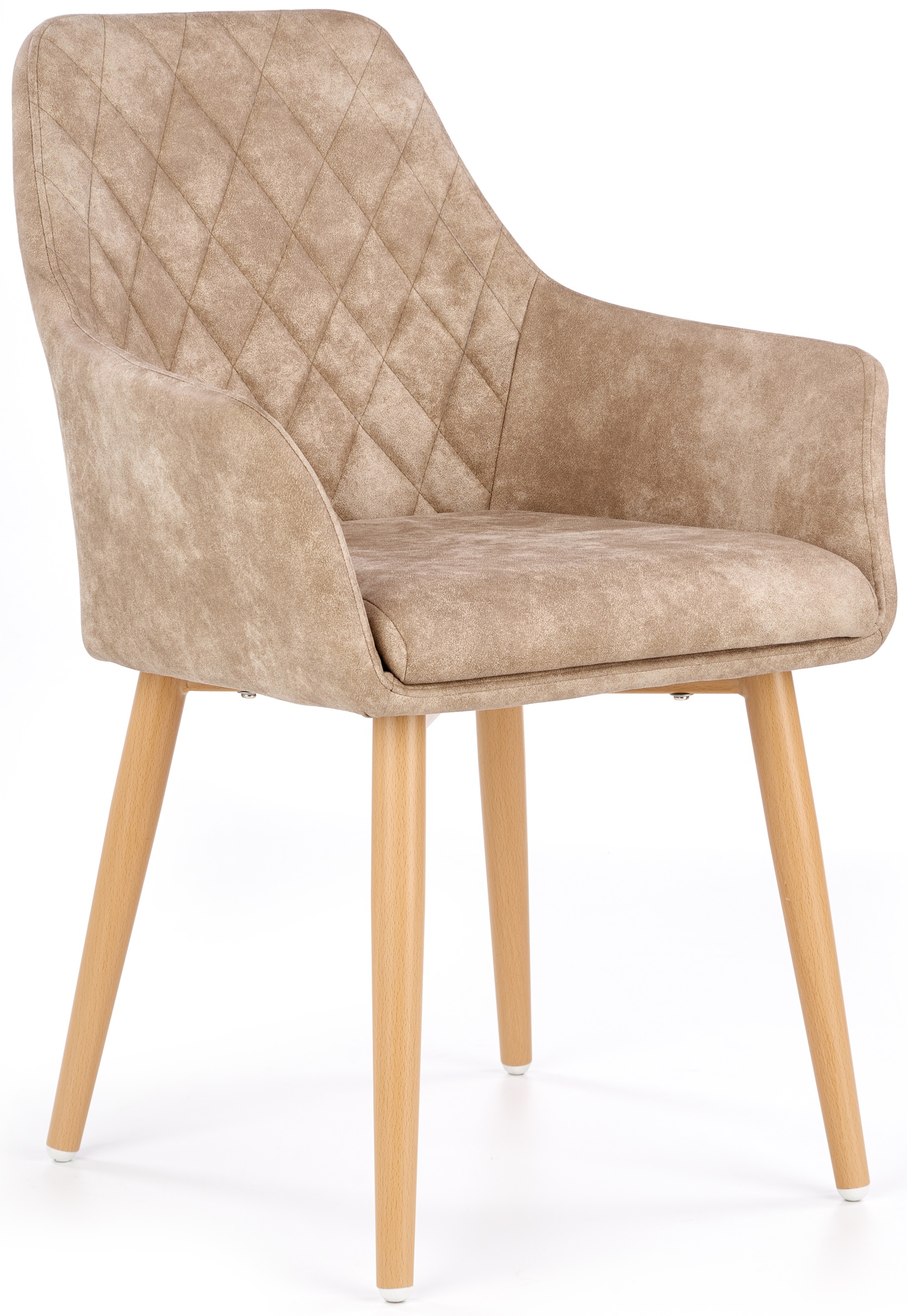 Krzesło tapicerowane do jadalni ekoskóra beżowe - nogi stalowe naturalne 58x85 cm – obraz-1