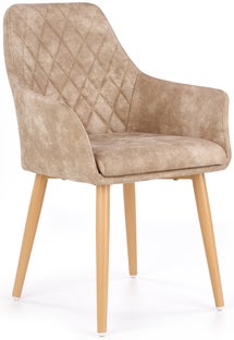 Krzesło tapicerowane do jadalni ekoskóra beżowe - nogi stalowe naturalne 58x85 cm – obraz-1