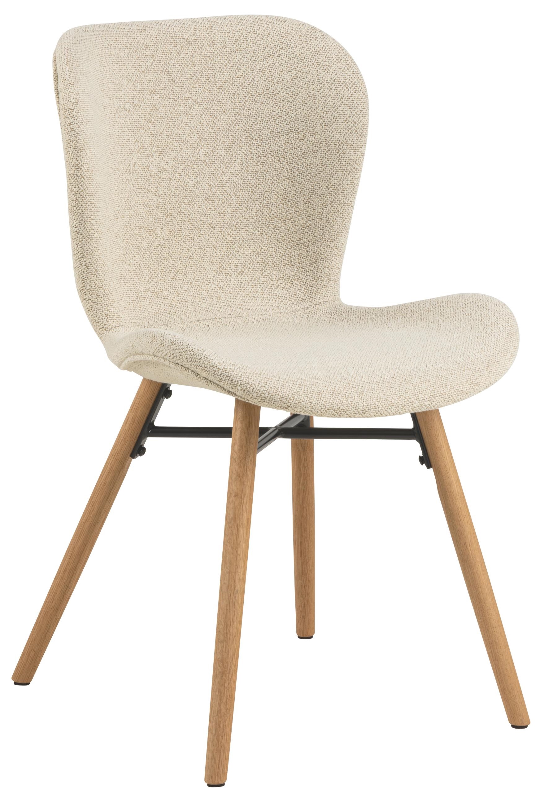 Krzesło tapicerowane do jadalni kremowe - nogi drewno dąb naturalne 47x81 cm – obraz-1