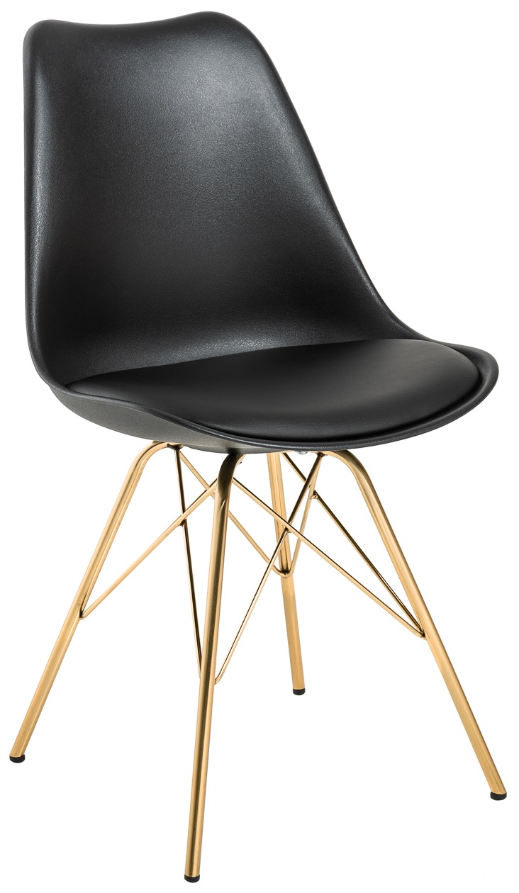 Krzesło tapicerowane do jadalni z ekoskóry czarne metalowe nogi złote – grafika-1.