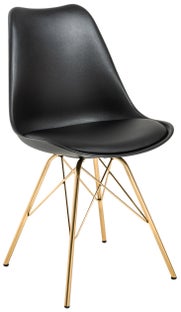 Krzesło tapicerowane do jadalni z ekoskóry czarne metalowe nogi złote – grafika-1.