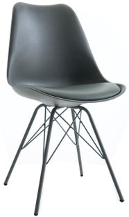 Krzesło tapicerowane do jadalni z ekoskóry w odcieniu szarości z metalowymi nogami – grafika-1.