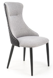 Krzesło tapicerowane z czarnymi nogami i czarnym oparciem z ekoskóry szare 54x97 cm – obraz-1