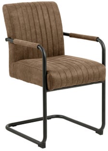 Krzesło tapicerowane z podłokietnikami jasnobrązowe - nogi metalowe czarne 51x85 cm – obraz-1