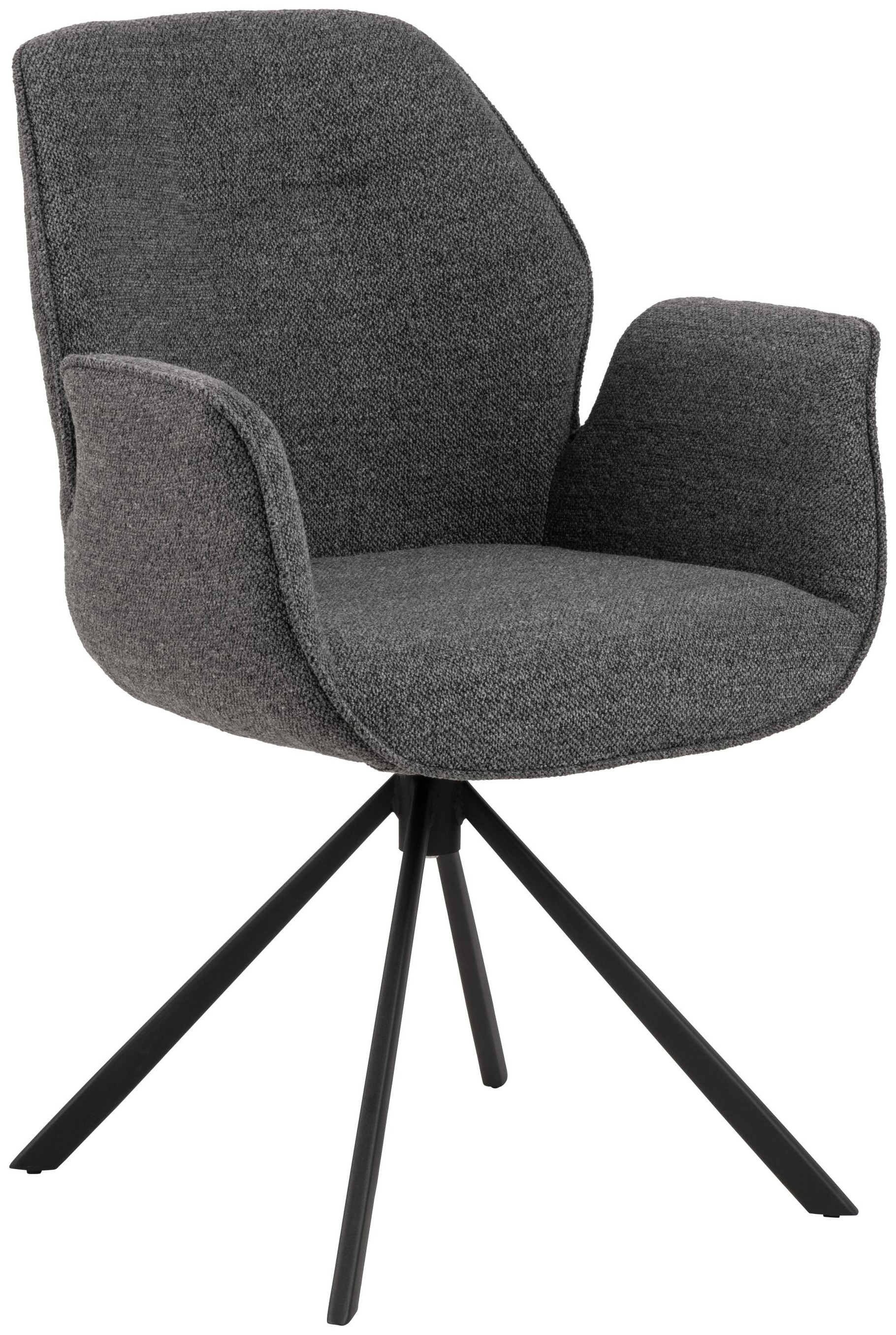 Krzesło tapicerowane z podłokietnikami do jadalni antracytowe - nogi metalowe czarne matowe 61x91 cm – obraz-1