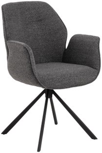 Krzesło tapicerowane z podłokietnikami do jadalni antracytowe - nogi metalowe czarne matowe 61x91 cm – obraz-1