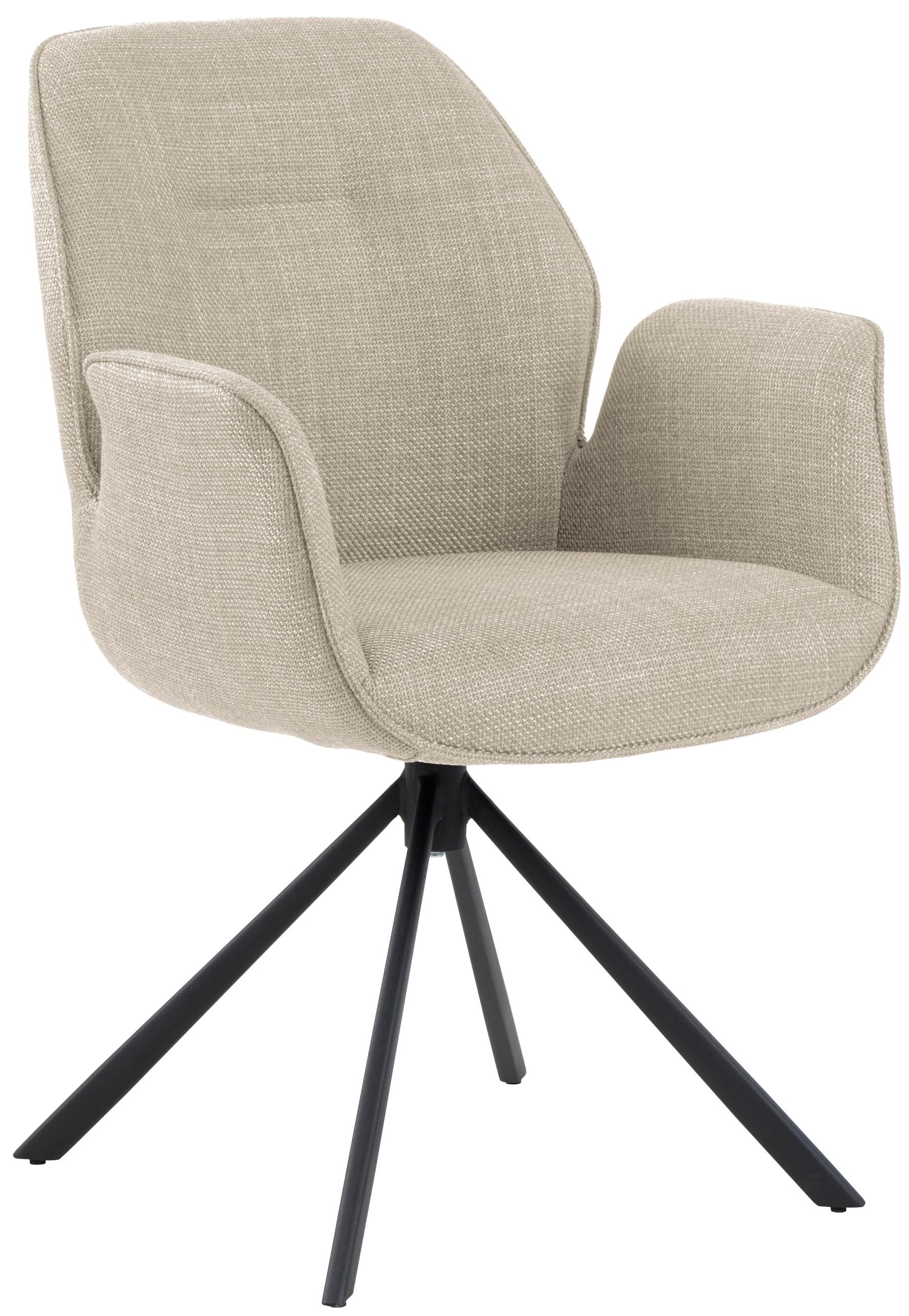 Krzesło tapicerowane z podłokietnikami do jadalni beżowe - nogi metalowe czarne 61x91 cm – obraz-1