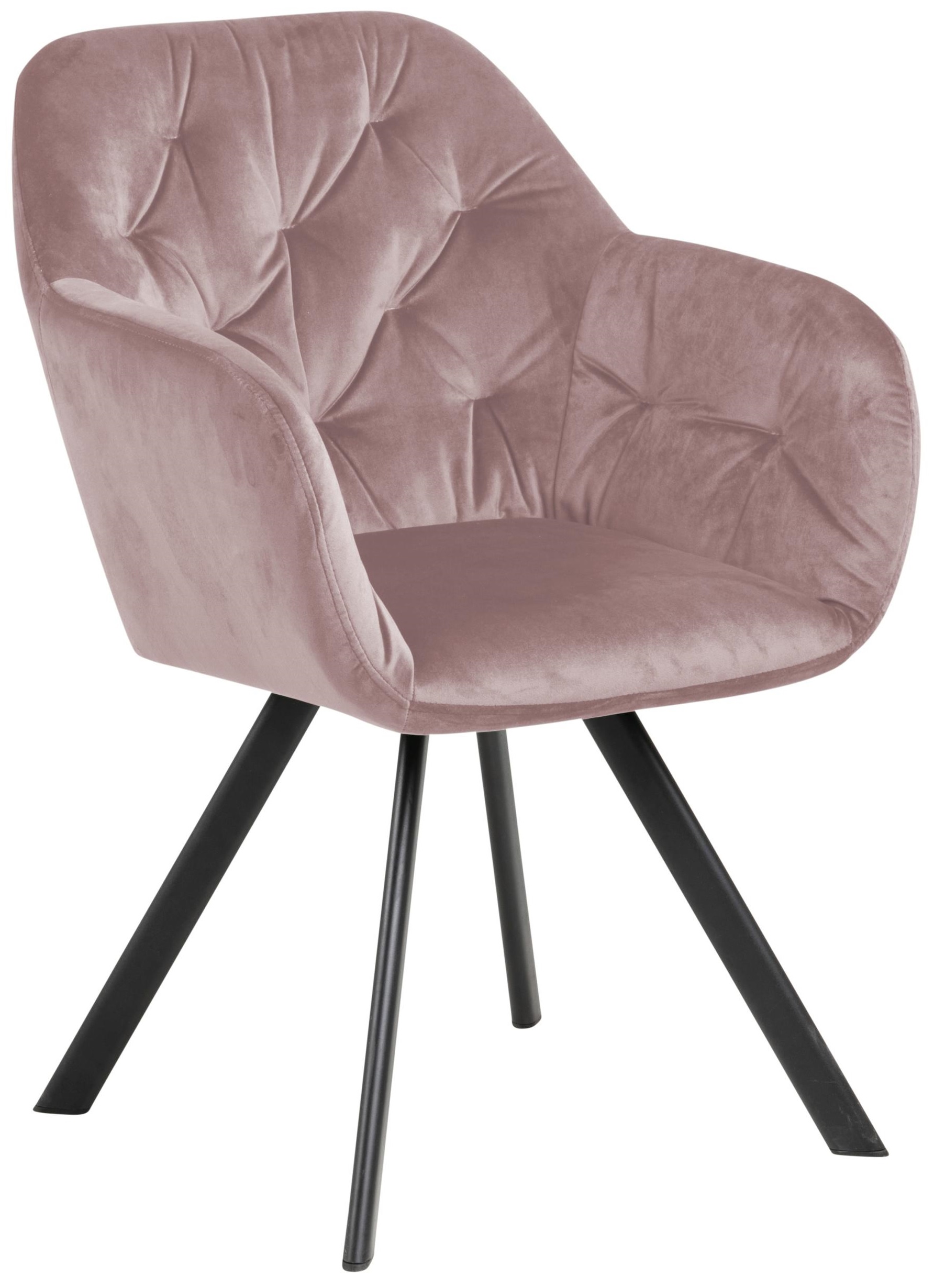 Krzesło tapicerowane z podłokietnikami do jadalni welur brudny róż - nogi metalowe czarne 58x82 cm – obraz-1