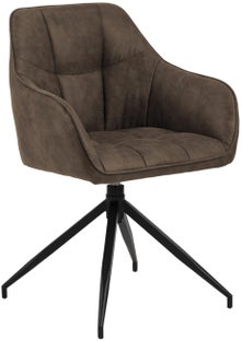 Krzesło obrotowe tapicerowane z podłokietnikami brązowe nogi czarne metalowe 59x55 cm – obraz-1