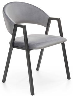 Krzesło z czarnymi metalowymi nogami i podłokietnikami szare 58x82 cm – obraz-1