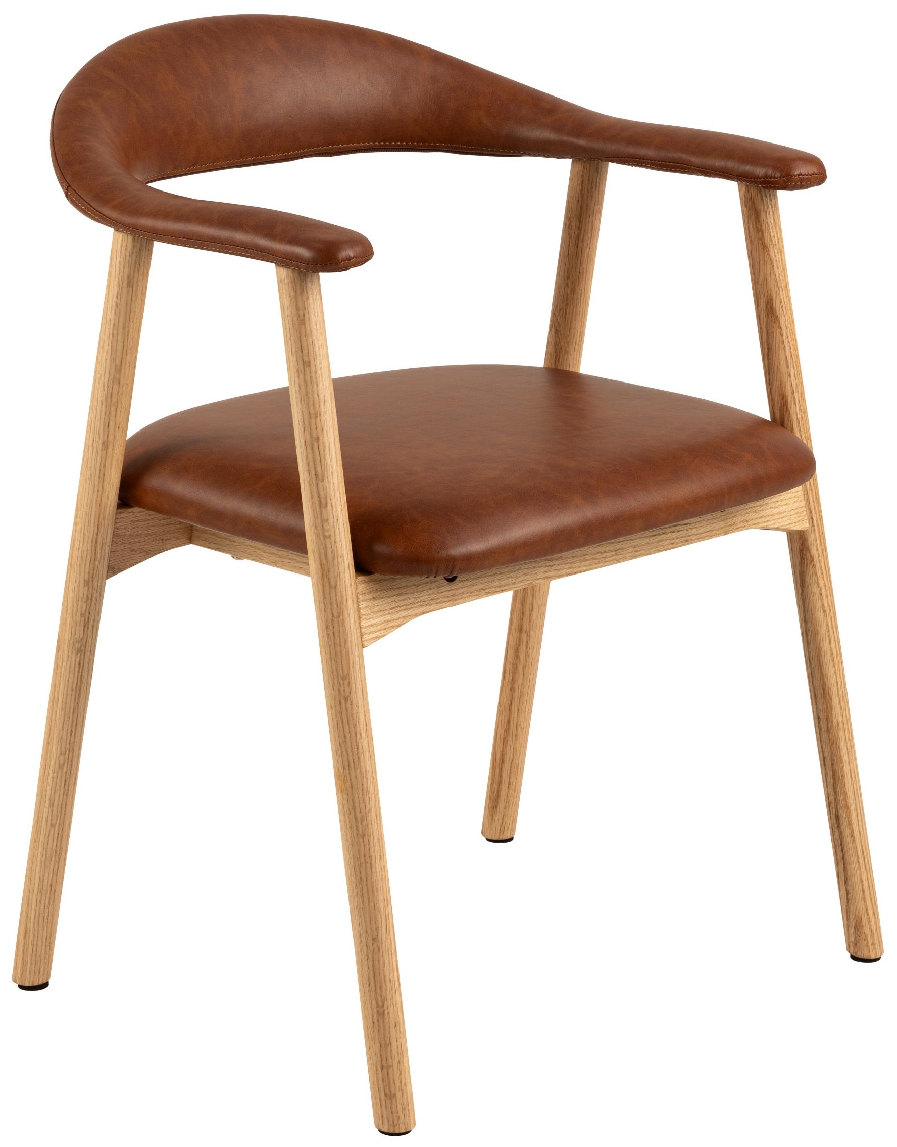 Krzesło z podłokietnikami ekoskóra brązowe - nogi dębowe naturalne 56x76 cm – obraz-1