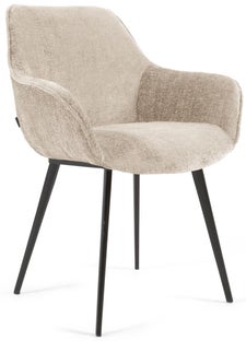 Krzesło z podłokietnikami 60x87 cm beżowe - nogi czarne – obraz-1