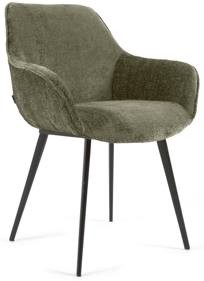 Krzesło z podłokietnikami 60x87 cm ciemnozielone - nogi czarne – obraz-1