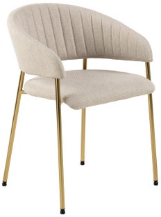 Krzesło z podłokietnikami beżowe - nogi metalowe chromowane złote 55x78 cm – obraz-1