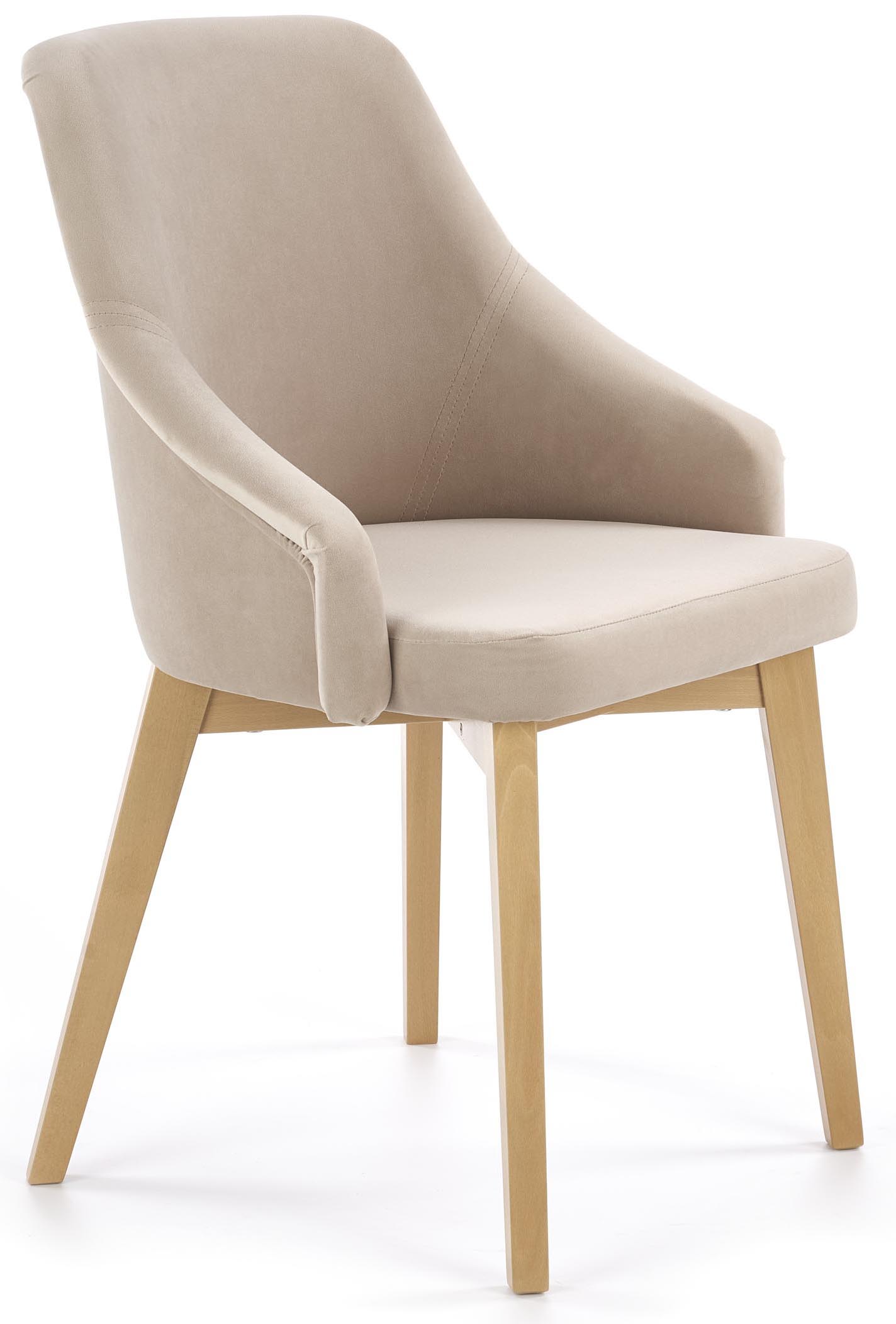 Krzesło z podłokietnikami beżowe nogi dąb miodowy 51x82 cm – obraz-1