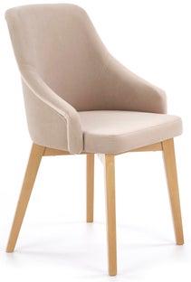 Krzesło z podłokietnikami beżowe nogi dąb miodowy 51x82 cm – obraz-1