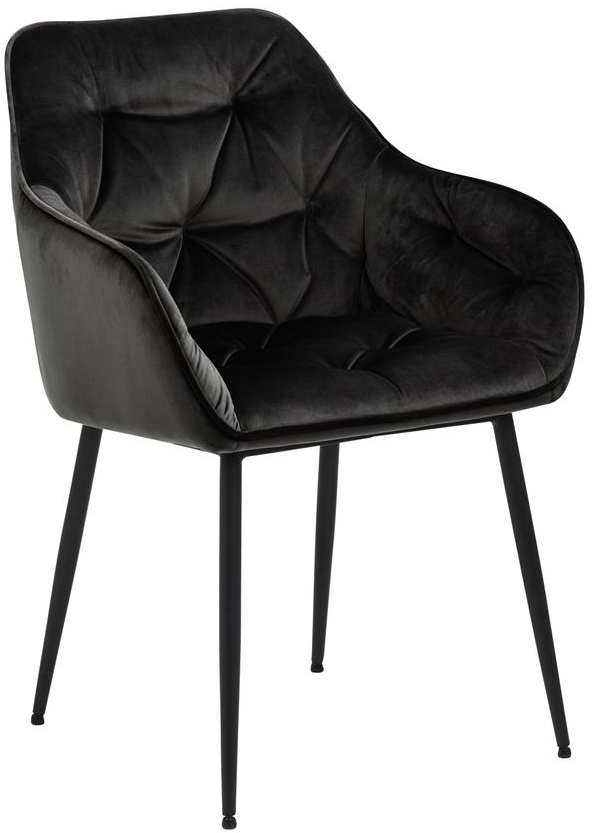 Krzesło z podłokietnikami welurowe pikowane czarne nogi czarne – obraz-1