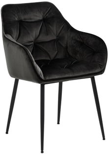 Welurowe pikowane krzesło z podłokietnikami czarne stylowe – grafika-1.