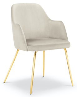 Krzesło z podłokietnikami welurowe beżowe nogi złote – obraz-1