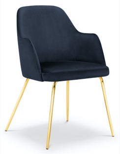 Krzesło z podłokietnikami welurowe niebieskie nogi złote – obraz-1