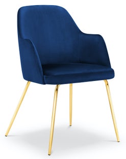 Krzesło z podłokietnikami welurowe niebieskie nogi złote – obraz-1