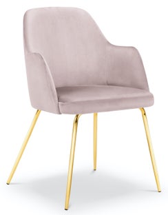 Krzesło z podłokietnikami welurowe fioletowe nogi złote – obraz-1